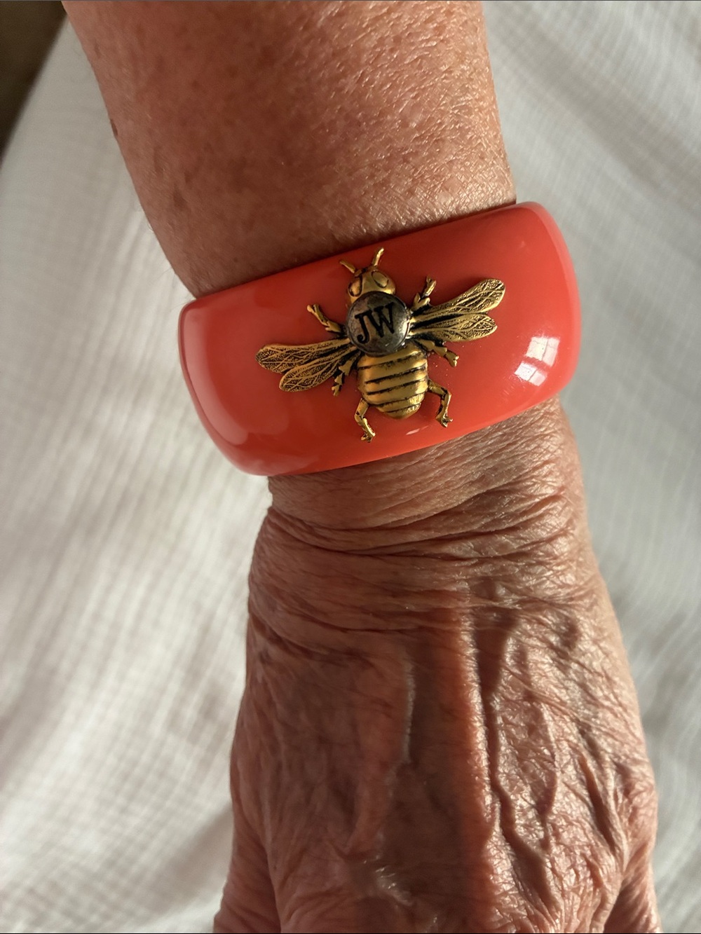 Coral and Hot Pink Resin Bee Bangle Bracelet - Picture 4 of 4